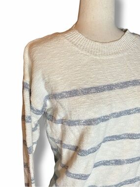 Bêcool White & Blue Stripe High Neck Close Knit Pullover Sweater Size S/M